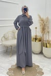 Yarım Düğmeli Kemerli Beli Lastikli Tulum -Gri-Tulum & Salopet-319-10047-R11