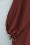 Yarım Düğmeli Nervürlü Bağcıklı Tensel Elbise -Bordo-Elbise-307-0094-R04