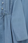 Yarım Düğmeli Önü Pliseli Beli Bağlamalı Pantolonlu Kot Takım  -Açık Mavi-Takım-349-202507-R25