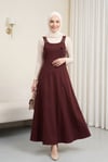 Yarım Fermuarlı Askılı Gabardin Jile  -Bordo
