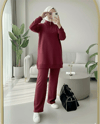 Yarım Fermuarlı Boğazlı Penye Takım -Bordo-Takım-349-7080-R04