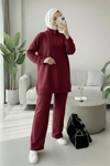 Yarım Fermuarlı Boğazlı Penye Takım -Bordo-Takım-349-7080-R04