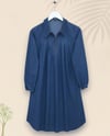 Yarım Fermuarlı Kolu Lastikli Kot Tunik -İndigo-Tunik-186-4671-R21