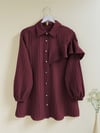 Gömlek-Yarım Fırfır Detaylı Kolu Lastikli Gömlek -Bordo-398-1025-R04