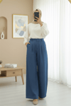 Yarım Lastikli Çift Cepli Bol Paça Kot Pantolon -Koyu Mavi-Pantolon-417-16374-R26