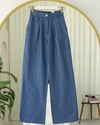 Yarım Lastikli Çift Cepli Bol Paça Kot Pantolon -Koyu Mavi-Pantolon-417-16374-R26