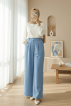 Yarım Lastikli Çift Cepli Bol Paça Kot Pantolon -Açık Mavi-Pantolon-417-16374-R25