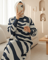 Yırtmaçlı Desenli Triko Elbise -İndigo-Elbise-384-45-R21