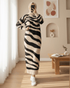 Yırtmaçlı Desenli Triko Elbise -Taş-Elbise-384-45-R43