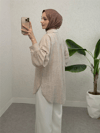 Yırtmaçlı Eteği Oval Kesim Gömlek -Açık Vizon-Gömlek-398-1011-R51