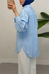 Yırtmaçlı Eteği Oval Kesim Gömlek -Bebe Mavi-Gömlek-398-1011-R32