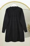 Yırtmaçlı Yelpaze Desenli Triko Tunik -Siyah-Triko Tunik-280-3190-R01