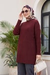 Yürütme Örgü Baklava Desenli Triko Tunik   -Mürdüm