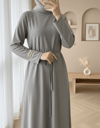 Yuvarlak Yaka Beli Bağlamalı Oysho Elbise -Gri-Elbise-253-13078-R11