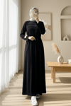 Yuvarlak Yaka Beli Bağlamalı Oysho Elbise -Siyah-Elbise-253-13078-R01