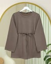 Yuvarlak Yaka Beli Bağlamalı Penye Tunik -Açık Kahve-Tunik-253-13071-R76