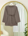 Yuvarlak Yaka Beli Bağlamalı Penye Tunik -Açık Kahve-Tunik-253-13071-R76