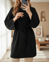 Yuvarlak Yaka Beli Bağlamalı Penye Tunik -Siyah-Tunik-253-13071-R01