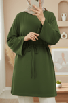 Yuvarlak Yaka Beli Bağlamalı Penye Tunik -Haki-Tunik-253-13071-R05