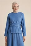 Yuvarlak Yaka Beli Çapraz Bağcıklı Etekli Tensel Takım -Mavi-Takım-386-6288-R31