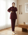 Yuvarlak Yaka Beli Kemerli Scuba Takım -Bordo-Takım-120-6363-R04