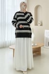 Yuvarlak Yaka Çizgili Yumoş Triko Kazak -K. Kahve-Kazak-357-7016-R54