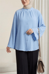 Yuvarlak Yaka Düğmeli İspanyol Kol Siena Tunik -Mavi-Tunik-120-1645-R31