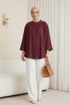 Yuvarlak Yaka Düğmeli İspanyol Kol Siena Tunik -Bordo-Tunik-120-1645-R04
