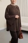 Tunik-Yuvarlak Yaka Düğmeli İspanyol Kol Siena Tunik -K. Kahve-120-1645-R54