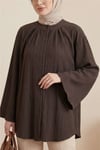 Yuvarlak Yaka Düğmeli İspanyol Kol Siena Tunik -K. Kahve-Tunik-120-1645-R54