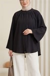 Yuvarlak Yaka Düğmeli İspanyol Kol Siena Tunik -Siyah-Tunik-120-1645-R01