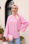Yuvarlak Yaka Düğmeli İspanyol Kol Siena Tunik   -Pembe