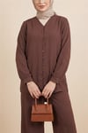 Yuvarlak Yaka Düğmeli Pantolonlu Ayrobin Takım -Kahve-Takım-349-7045-R15