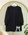 Yuvarlak Yaka Eteği Fiyonk Detaylı  Salaş Penye Tunik -Siyah-Tunik-349-7095-R01