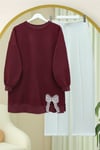 Yuvarlak Yaka Eteği Fiyonk Detaylı  Salaş Penye Tunik -Bordo-Tunik-349-7095-R04