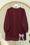 Yuvarlak Yaka Eteği Fiyonk Detaylı  Salaş Penye Tunik -Bordo-Tunik-349-7095-R04
