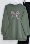 Yuvarlak Yaka Fiyonk Baskılı Salaş Oyşo Tunik -Haki-Tunik-349-8059-R05