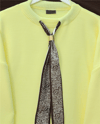 Yuvarlak Yaka Fularlı Salaş Triko Tunik -Açık Sarı-Kazak-109-9776-R75