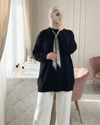 Yuvarlak Yaka Fularlı Salaş Triko Tunik    -Siyah-Kazak-109-9776-R01