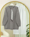 Yuvarlak Yaka Fularlı Salaş Triko Tunik  -Toprak-Kazak-109-9776-R55