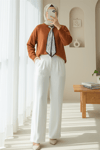 Yuvarlak Yaka Fularlı Salaş Triko Tunik -Kiremit-Kazak-109-9776-R30