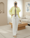 Yuvarlak Yaka Fularlı Salaş Triko Tunik -Açık Sarı-Kazak-109-9776-R75