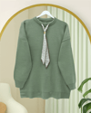 Yuvarlak Yaka Fularlı Salaş Triko Tunik   -Çağla Y.-Kazak-109-9776-R70