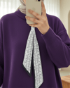 Yuvarlak Yaka Fularlı Salaş Triko Tunik -Mor-Kazak-109-9776-R34