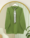Yuvarlak Yaka Fularlı Salaş Triko Tunik  -F.Yeşili-Kazak-109-9776-R67