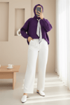 Yuvarlak Yaka Fularlı Salaş Triko Tunik -Mor-Kazak-109-9776-R34