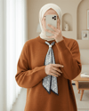 Yuvarlak Yaka Fularlı Salaş Triko Tunik -Kiremit-Kazak-109-9776-R30