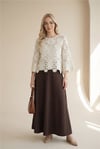 Bluz-Yuvarlak Yaka İspanyol Kol Triko Bluz -Krem-364-2127-R28