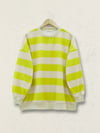 Sweatshirt-Yuvarlak Yaka Kalın Çizgili Oversize Sweat -Yağ Yeşili-349-6032-R72