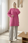 Yuvarlak Yaka Kalp Desenli Penye Tunik  -Pembe-Tunik-349-7090-R20
